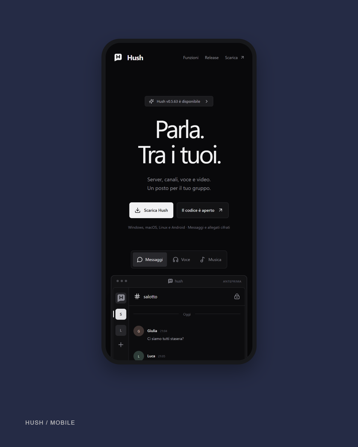 Hush — actual mobile interface