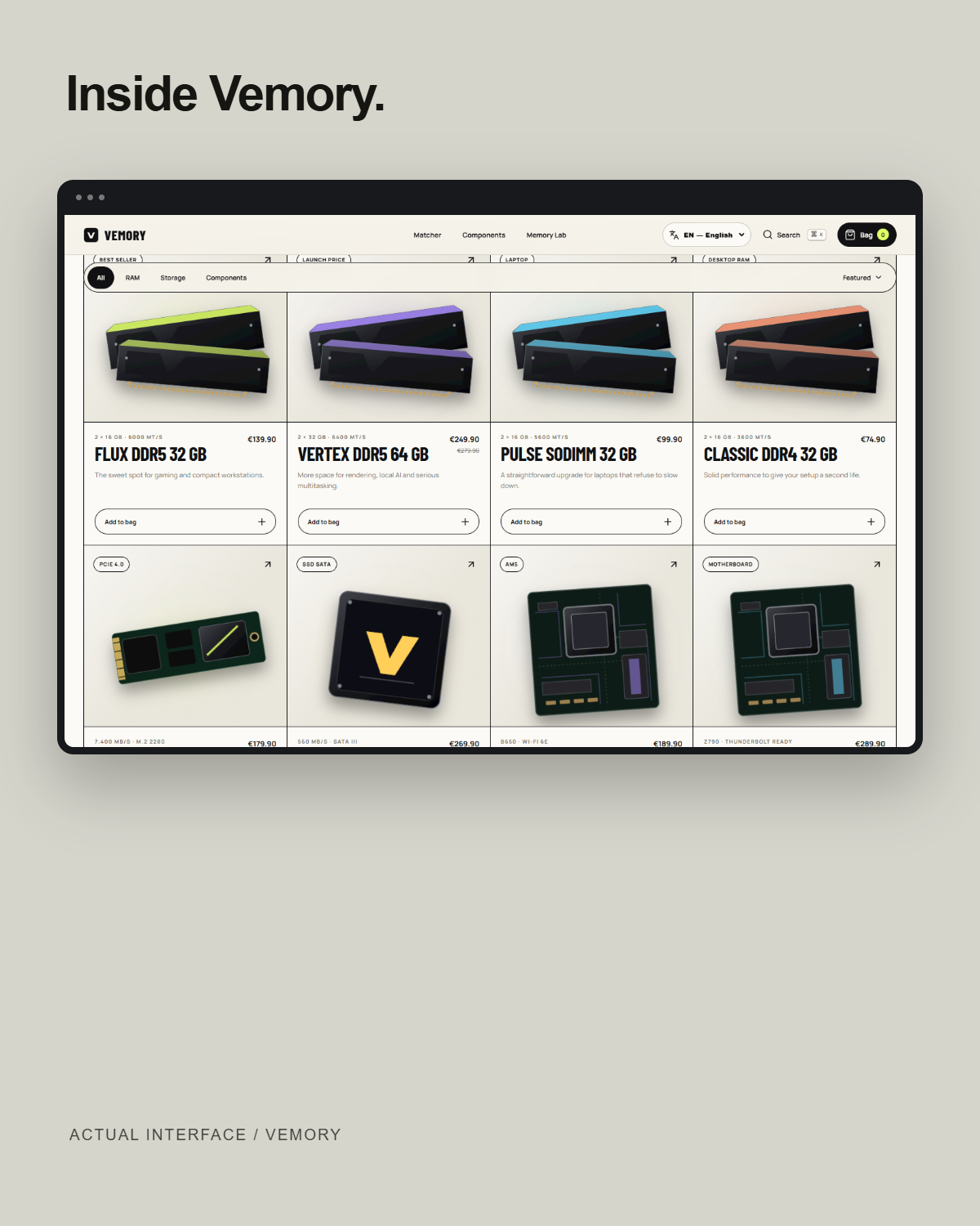 Vemory — interface detail