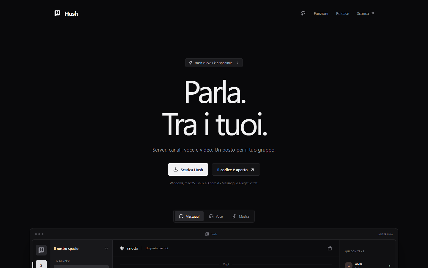 Hush: actual desktop website