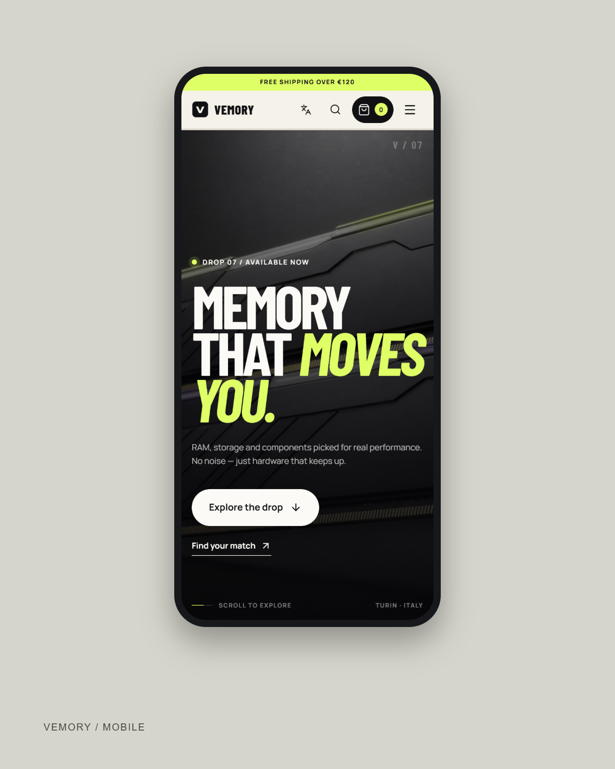Vemory: mobile view